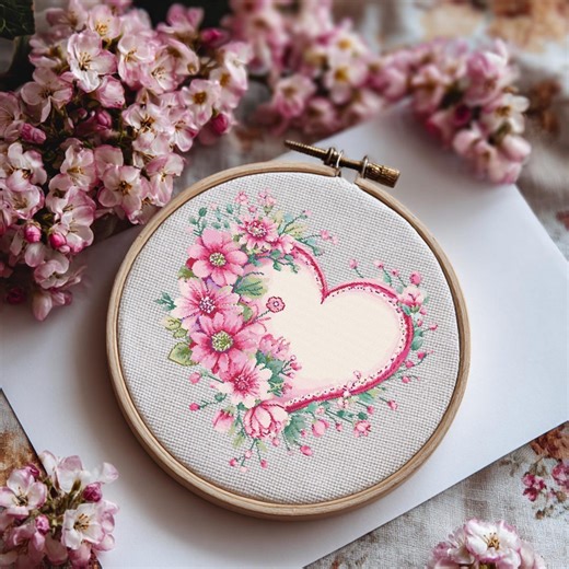 Heart Cross Stitch Pattern Instant PDF Download - Floral Heart Watercolor Cross Stitch Hand Embroidery Flowers Valentine Love Heart Pattern - Etsy