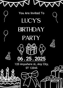Chalkboard Birthday Invitation: Black and White Party Invite (printable & Digital Card) - Etsy UK