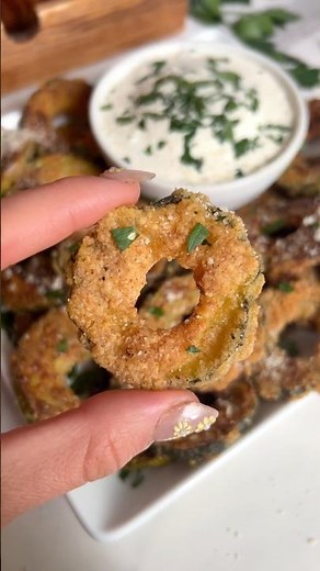 Ultra crispy air fryer zucchini rings!! These homemade chips are such a fun way to use summer squash