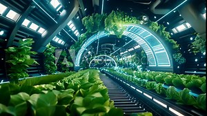 Large industrial greenhouse with fresh natural plants. Concept of growing healthy food, diet and farming. AI generated.