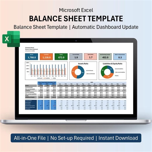 Balance Sheet Statement Template Microsoft Excel Automatic Dashboard Financial Reporting Business Planning Performance Analysis - Etsy UK