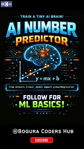 Train a Tiny AI Brain in Python 🤖 | Number Predictor | Python AI That Predicts Numbers | Learning Train a tiny AI brain using Python and Machine Learning 🤖 In this Shorts, you’ll learn how a Number Predictor works with Linear Regression from scikit-learn. Perfect for beginners who want to start AI & ML fast 🚀 👉 Follow for more Python, AI & automation tutorials! #boguracodershub #Python #AI #MachineLearning #Shorts #Programming #PythonAI #MLBasics #TechShorts #Code #Developer #ArtificialIntel