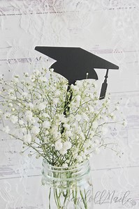 Graduation Party Decoration Ideas, Graduation Centerpiece Idea, Class of 2025, Flower Pick, Black Grad Cap Wood Pick, Grad Decor - Etsy