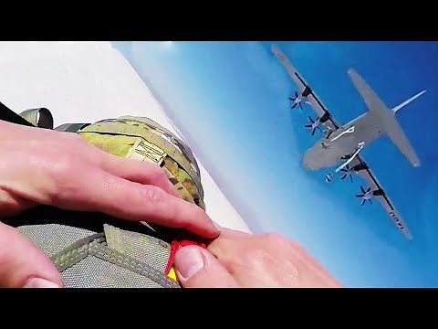 Jumping From a US C-130 Plane During Massive Static Line Jump