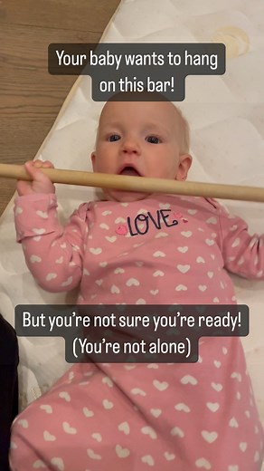 ⭐️Gentle hanging introduction for babies⭐️ From previous videos, I’ve noticed many parents wondering where to begin with helping their little ones develop their hanging skills! If you’re not quite ready to dive into hanging just yet, here’s a gentle introduction for your baby 🍼: Over a soft surface, introduce the dowel rod: #1. Help the baby get hands around the bar (1/4in bar is a good place to start) #2. Start to pull them up and let them rock like a little boat ✨✨ you can even sing 🎤 row, r