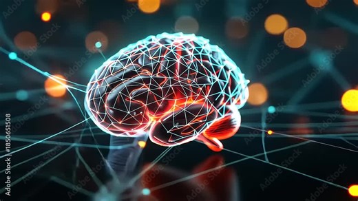Digital brain with neural network connections, artificial intelligence concept in glowing