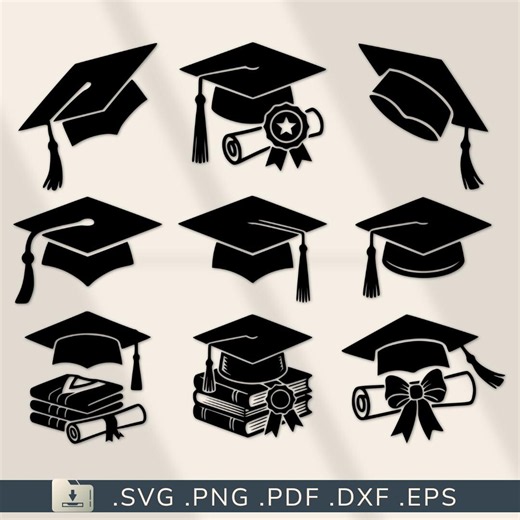 9 Graduation Cap SVG Bundle | Graduation Clipart PNG DXF Cricut Silhouette Files | Student Gift, Diploma Party, School Celebration Decor - Etsy