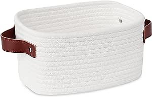 ABenkle Small Storage Basket, Mini Baskets with Handle, Cute Cotton Woven Baskets for Shelves, Boho Decorative Toy Storage Bin for Nursery, Spa, Empty Gift Basket - XS, White