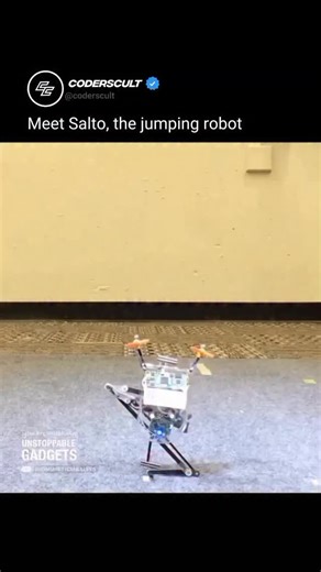CODERSCULT on Instagram: "Follow us (@coderscult) for more Meet Salto, the tiny one-legged robot from UC Berkeley that looks like it jumped straight out of a video game. Instead of wheels, Salto stores energy in a spring-loaded leg and launches itself into the air, clearing obstacles with ease. It can hop, rebound, correct its position mid-air, stick landings, and even wall-jump. Despite its size, Salto can leap several times its own height and instantly recover balance using a reaction-wheel “t