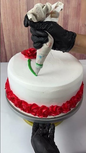 Elegant white cake with red roses #CakeDesign #BakeryStyle #SatisfyingVideos