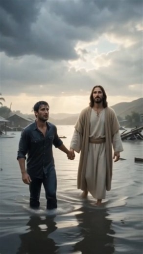 Jesus Rescues a Man from the Flood 🌧️⚡🙏#Jesus #JesusChrist #Rescue #FloodRescue #DivineHelp #Faith