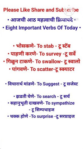 Eight Important Verbs Of Today| महत्वाची क्रियापदे.