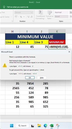 Minimum Value Formula #excel #minimum #shorts
