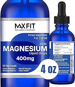 Liquid Ionic Magnesium Chloride Drops 400 mg | Natural Mineral Supplement | Supports Heart Health, Sleep, Relieves Muscle Spasms | Pure, No Additives – 60-Day Supplement 120 ml / 4 oz