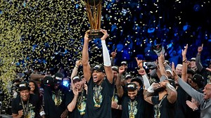 The Milwaukee Bucks react to winning the 2024 Emirates NBA Cup