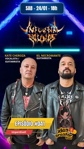 Julio Vinhal on Instagram: "Está chegando pessoal!!! 🤘🤓 Dia 24.01.26 - Sábado - 18h, chega ao canal Idea Creator Cast, mais um grande e imperdível episódio. Os nossos convidados da vez são os músicos da banda de Thrash Metal, Infernal Hounds. Kate Cheroza (Vocais e Guitarra Solo) e Iel Necromante (Guitarra Base), estiveram no estudio nos contando sobre a estrada percorrida até chegar na Infernal Hounds entre vários outros assuntos bem legais. Você não vai querer perder este episódio porque est