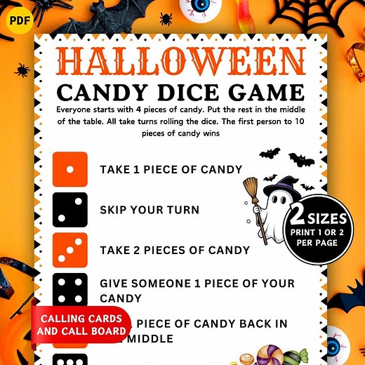 Printable Halloween Candy Dice Game, Pass the Candy Game, Kids Party Games, Halloween Activity for Kids & Teens, Classroom Game, Group Game - Etsy