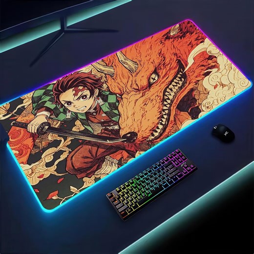 RGB Anime Mouse Pad, Kawaii Demon Slayer Inspired Desk Mat, XXL Cartoon Gaming Desk Mat, Cute Japanese Desk Decor - Etsy