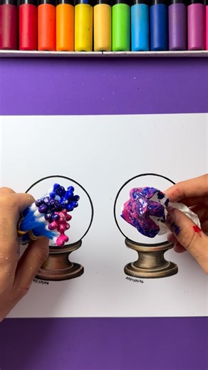 Gaspi Mendoza | Artist Oh My God on Instagram: "Q-Tips vs Kitchen Paper! 🔮 | Creating Crystal Balls with Acrylics! 🎨 Which Technique Looks Better?"