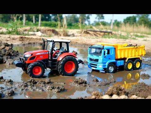 Tractors to the Rescue! Helping Trucks Stuck in Mud & School Bus Blocked Toy Vehicles Story for Kid
