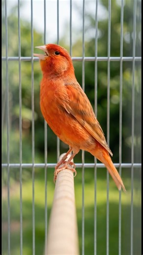 The sunlight beautifully reveals the deep colors of a Red Agate Intensive Canary against the green garden ​#RedAgateCanary #fblifestyle #Canary #Birds #Nature #Wildlife #BirdPhotography #BirdWatching | Ranger Canary