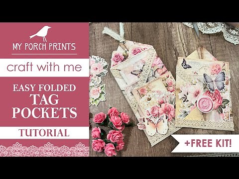 EASY FOLDED TAG POCKET 🌸 + FREEBIE KIT | PINK BUTTERFLY | My Porch Prints Junk Journal Ideas