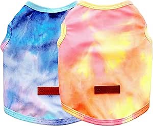 2 Pack Dog Clothes Dog Shirts for Small Dogs Boy Girl XS Doggie T-Shirts Yorkie Breathable Summer Tie Dye Tank Top Vest Puppy Chihuahua Outfits Cat Sweatshirt Apparel