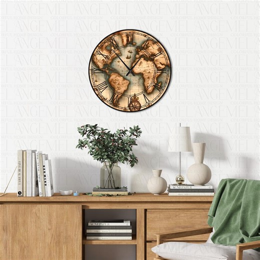 Vintage World Map Wall Clock Antique Roman Numeral Decorative Travel Rustic Home Decor Art - Etsy