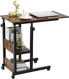 Amazon.com: Hadulcet C Shaped Side Table Adjustable, Height Adjustable C Table with Wheels and Storage Shelves for Couch Bed Recliner Rustic Brown : Home & Kitchen