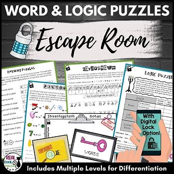 Word and Logic Puzzles Team Building Escape Room Activity - Digital Lock Option
