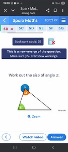 Work out the size of angle x. The diagram shows a triangle with... | Filo
