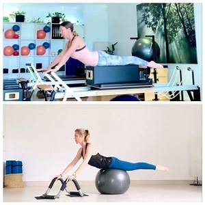 Merrithew™ Instructor Trainers Rouxchelle Denton-Cooke and Spiritus Saigon owner Amy Vandooremalen demonstrate the Swan Dive, part of the STOTT PILATES® Advanced repertoire using the Halo® Trainer Plus & Stability Ball® and Reformer. Which piece of equipment would you choose for this exercise? | Merrithew