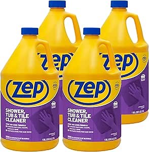 Zep Shower, Tub and Tile Cleaner - 1 Gallon (Case of 4) ZUSTT128 - No Scrub Pro Formula with Acid, Breaks Up Tough Buildup on Contact, Revealing Squeaky Clean Results