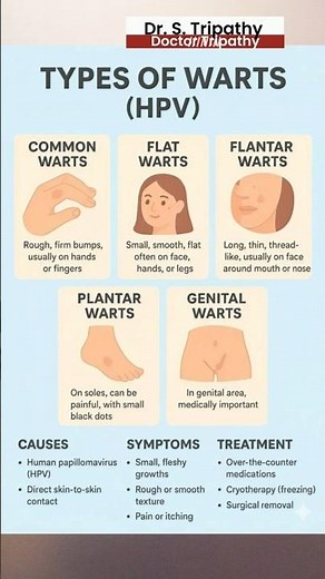 Types of Warts (HPV) - Common Warts , Plantar Warts, Flat Warts and Genital Warts