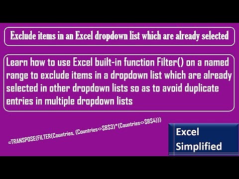 Exclude items in an Excel dropdown list which are already selected using FILTER function