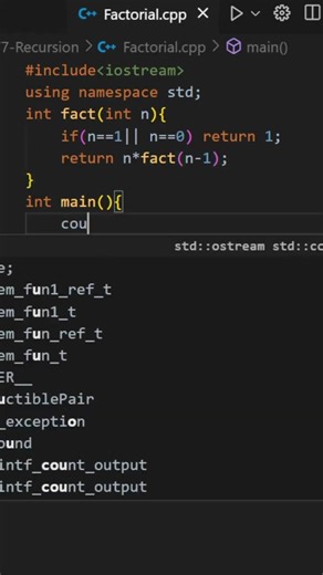 Finding factorial of any number by RECURSION || #dsa #shorts #codingproblems #recursion