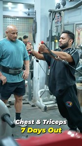 Seven days out, few trainings left. Training light, just to deplete glycogen levels not to torture muscle tissues, avoiding heavy intense workout. Pose harder between your sets, it will give you confidence on stage. @himanshu_sharma1426 #thegym #dronacharyathegym #bodybuilding #workout #chestworkout #tricepsworkout #athlete #training #squeeze #mukeshgahlot | Mukesh Singh Gahlot