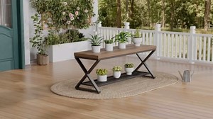 LVB Entryway Bench, Indoor Shoe Bench with Storage and Seating, Wood Metal Storage Bench for Bedroom Living Room, Farmhouse Shoe Rack Bench for Sitting in Hallway Foyer Entrance, Rustic Oak, 47 inch