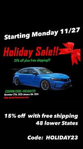Our year end Holiday Sale is here! Starting Monday 11/27, all items in our online store are 15% off with FREE shipping to 48 lower States. Please visit shop.aprperformance.com and enter “HOLIDAY23” at Checkout!! Happy Holidays and Happy Shopping guys 🤙 #apr #aprperformance #aprperformancecarbon #aprwing #aprcarbon #aprperformancewing #aero #downforce #trackproven #raceproven #motorsport #carbonparts #holiday #prepregcarbon #aerokit #bodykit #widebody #airflow #airduct #wing #swanneckwing #honda