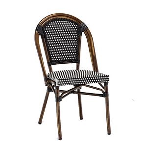 [Hot Item] Cheap Outdoor Garden Aluminum Bamboo French Bistro Patio Rattan Chair Restaurant Wicker Stack Chair Lightweight Cafe Chair