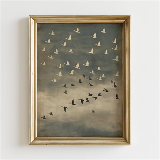 Minimalist Birds in Flight Wall Art, Neutral Sky Bird Print, Flock of Birds Painting, Modern Calm Nature Decor, Aesthetic Wall Art Download - Etsy