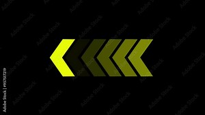 swipe left navigation animation. Blinking arrows: the right-to-left arrow looping animation direction concept ,Animated looping swipe left arrow pointing to the right isolated on a black background.