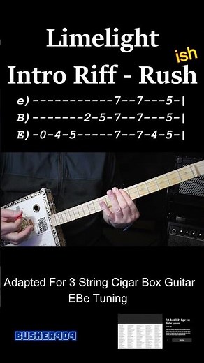 Limelight - Intro By Rush (No Chat) 3 String Cigar Box Guitar Lesson w Tab #shorts