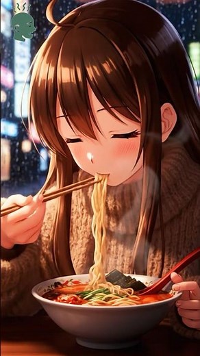 “Beautiful Anime Girl Eating Spicy Ramen on a Rainy Night 🍜 | Cozy ASMR Mukbang for Relaxation#asmr