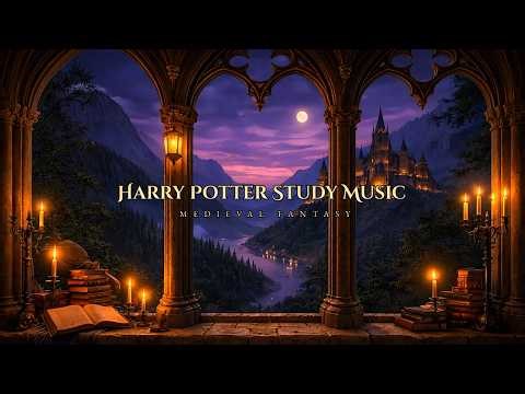 Harry Potter Study Music (1 Hour) | Magical Castle Window at Moonlight | Relax & Focus 🌙