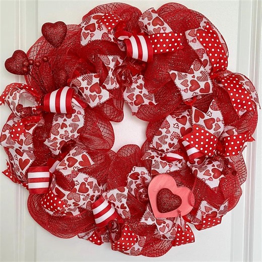 Valentine's Day Red Heart Deco Mesh Wreath Door Decor, 24-inch - Etsy