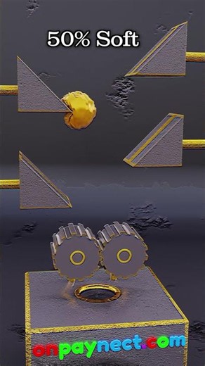 0% Rigid vs 100% Gold Sphere Plinko Drop Through Gears ¦ 3D Soft Body Simulation