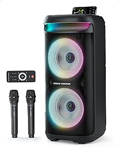 Karaoke Machine with 2 Wireless Microphone for Adults, Portable Bluetooth Party Speaker, 400W Peak Power PA System with LED Disco Light, 6.5 '' Speaker Big Sound, 5400mAh Battery Indoor Outdoor
