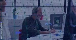 Support agent initiating call by typing headset commands while grid appearing and numbers updating