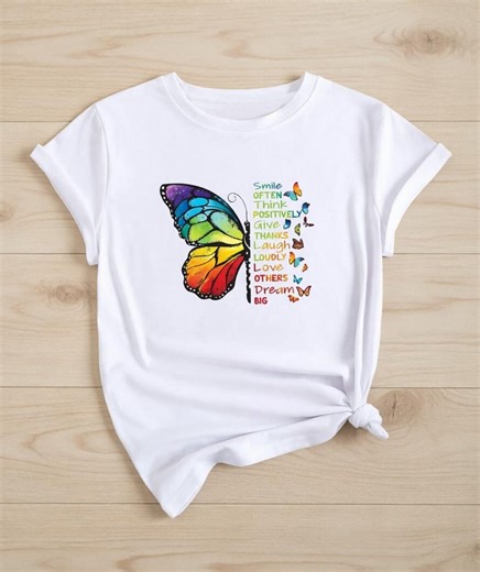 Rainbow Butterfly Positive Tee - Inspirational Smile Dream Big Graphic T-shirt - Mental Health Kindness Casual Top - Self Love Gift - Etsy